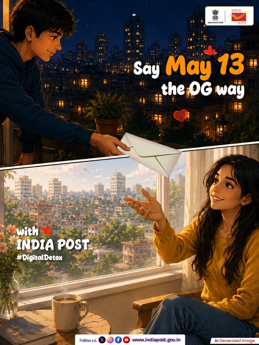 IndiaPostOffice's tweet photo. May 13 had everyone searching for the right words.Main Tera gave them rhythm. 

Take a #DigitalDetox and start writing, we’ll take care of the rest. 

#May13 #MainTera

#May13 #MainTera #Kalank #LetterWriting #HandwrittenLetters #IndiaPost https://t.co/4WMyRF5cQg