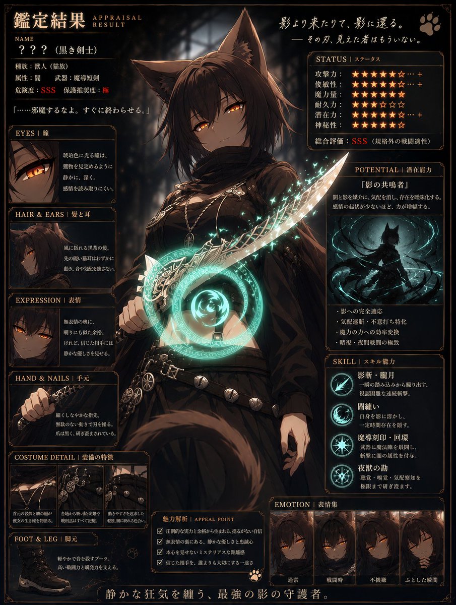 きーさんのプロンプトをお借りして ゲームのステータス風の鑑定結果に