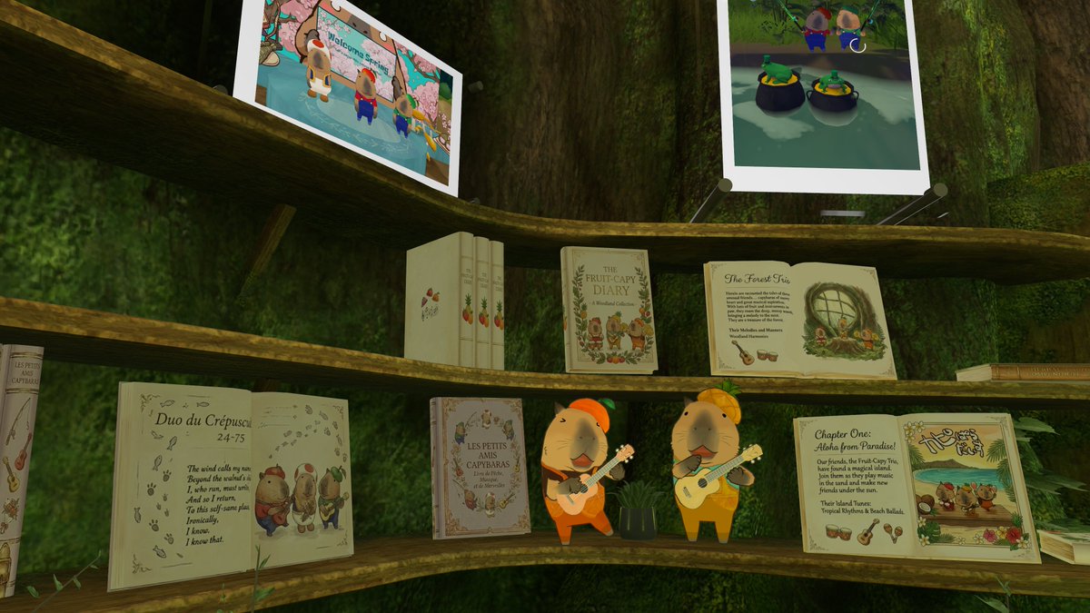 poskuma_vrchat's tweet photo. ワールド「カピバラの隠れ家」が無事パブリック化しました～！ありがとうございました！オリジナルの本も追加して設置しました。写真の不具合があった問題も解決しました。わーい。　#カピぱらだいす https://t.co/VCGFAoYNMP