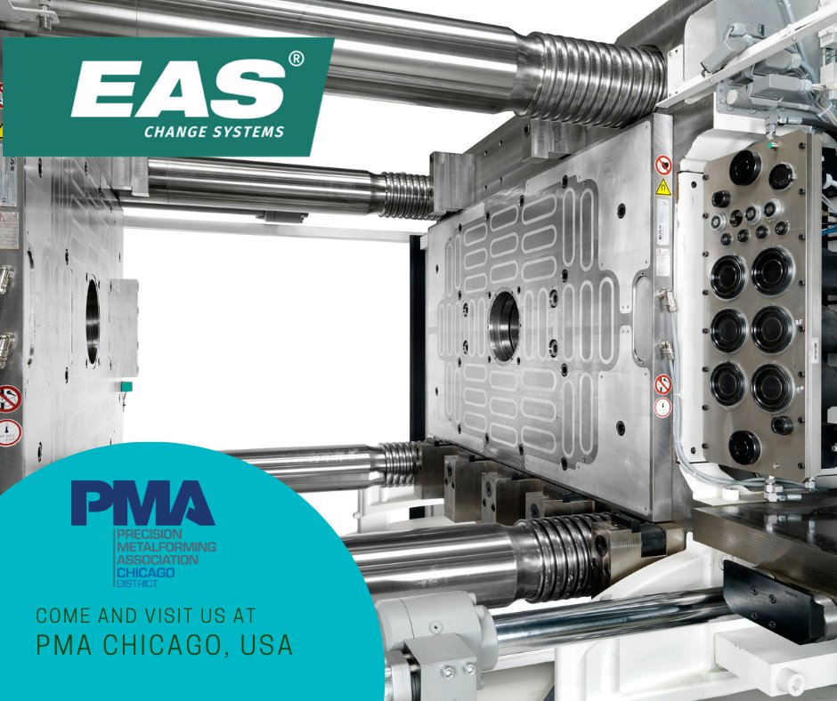 EAS_Europe's tweet photo. Come and visit us at PMA Chicago 2026!  
📍Chicago, USA
📷 May 21st, 2026 

Stop by to see our game changing system! 

#PlasticsInnovation #RubberIndustry #moldchangesystems #SmartManufacturing #Automation #CompleteQuickMoldChangeSolutions #Smed https://t.co/Mq2TeQpKnZ