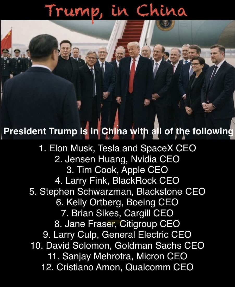 45LVNancy's tweet photo. At the invitation of Chinese President Xi Jinping, Trump is visiting China from May 13 to 15. 

The first US presidential to visit China in almost nine years 
and Trump's second since November 2017.

Look who he took with him on this trip.

Do you understand the significance 🧐 https://t.co/kqDlXULCxT