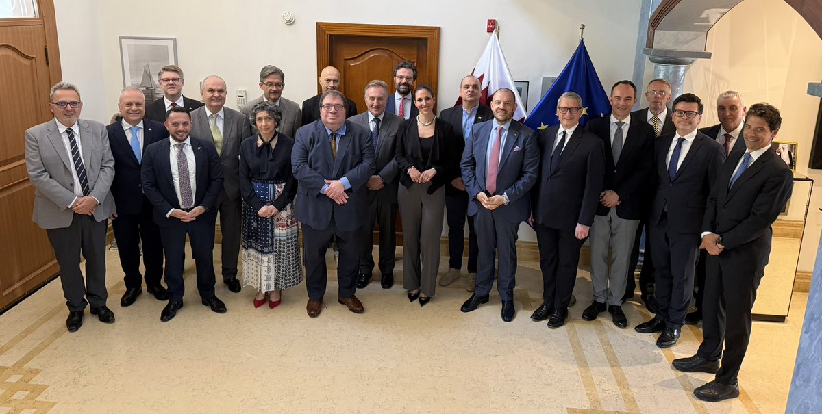CristianTudorEU's tweet photo. Europe Day may be marked on a calendar, but its meaning is carried through partnership, dialogue and the relationships we build throughout the year.

Always a pleasure to gather with fellow European ambassadors in Doha to reflect on the strength of Team Europe in Qatar. In a region and a moment defined by rapid change, the European Union and its Member States remain committed to partnership, diplomacy and deeper engagement with Qatar and the GCC. 

🇪🇺 🇶🇦
#EuropeDay #EUinQatar #TeamEurope