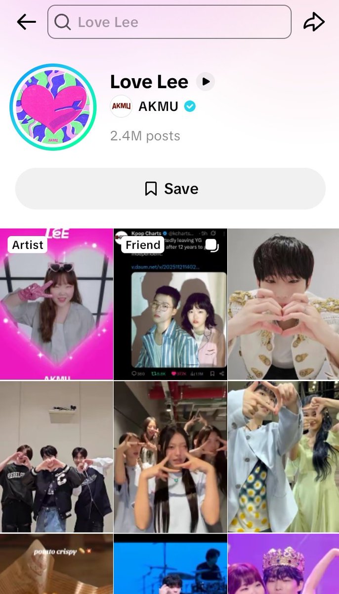 AKMU sounds with the most posts on TikTok using them: 1) Love Lee