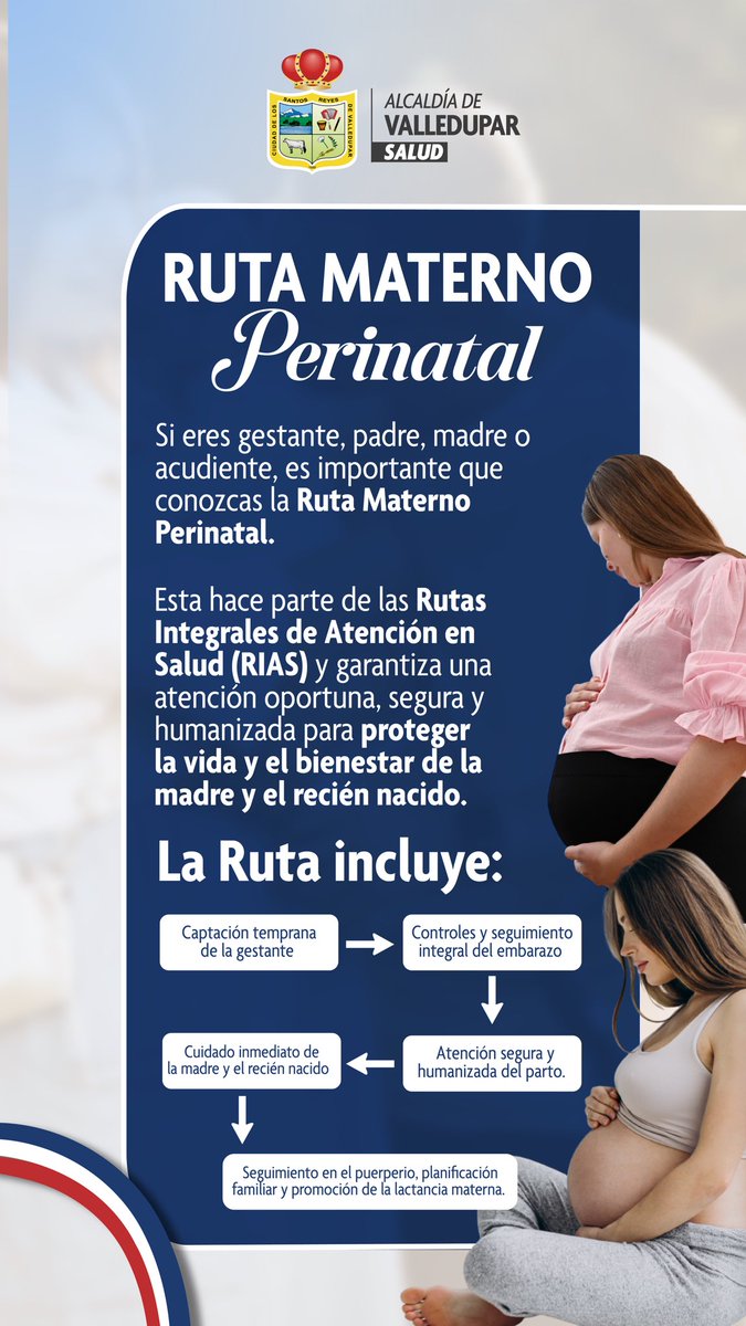 SecSaludVpr's tweet photo. Cuidar a mamá y bebé empieza con la prevención. 

Desde la @AlcaldiaVpar te invitamos a acceder a la Ruta Materno Perinatal: controles oportunos, acompañamiento y bienestar para un embarazo saludable y un inicio de vida seguro. https://t.co/Kl35DL3dzd