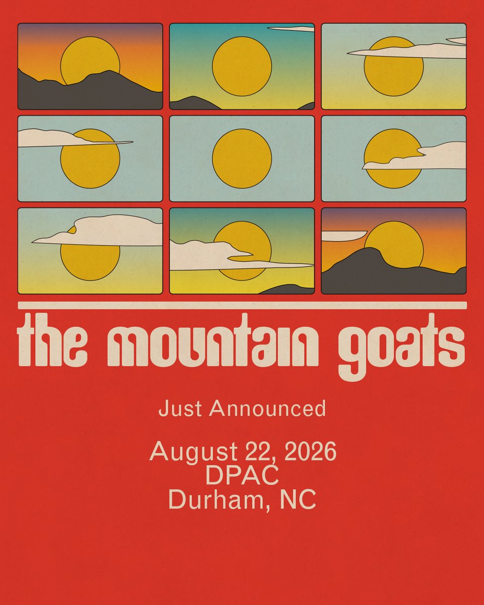 DPAC's tweet photo. 🚨 Just Announced 🚨
The Mountain Goats live at DPAC on Saturday, August 22nd.
🎟️ on sale next Friday, May 22 at 10:00 AM at https://t.co/i1ekHgiprg
DPAC presented by First Horizon https://t.co/uIUS6kdprK