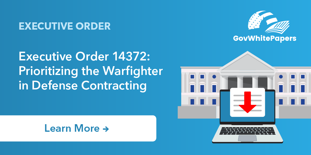 GovWhitePapers's tweet photo. 🪖 #Warfighter readiness is taking center stage in defense contracting. The @WhiteHouse Executive Order 14372 prioritizes performance, accountability and production outcomes to strengthen the defense industrial base. Explore how this policy is reshaping procurement and contractor expectations. Read more: https://t.co/3iMjqmHb2I