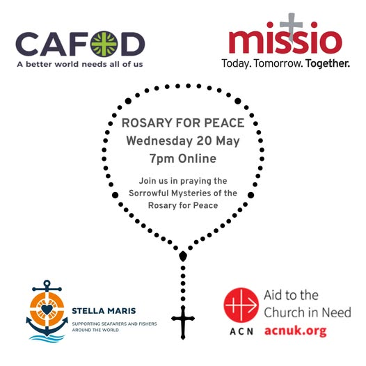 CAFODClifton's tweet photo. Rosary For Peace
Join @CAFOD, Missio, Aid to the Church in Need UK and Stella Maris  in prayer for peace in our world. 
Inspired by  @Pontifex 
The final reflection led by Rt Rev Bosco MacDonald, the Bishop of @cliftondiocese  @catholicEW 

To register: https://t.co/trm9iAxZBk https://t.co/vkYMFKPH5Z