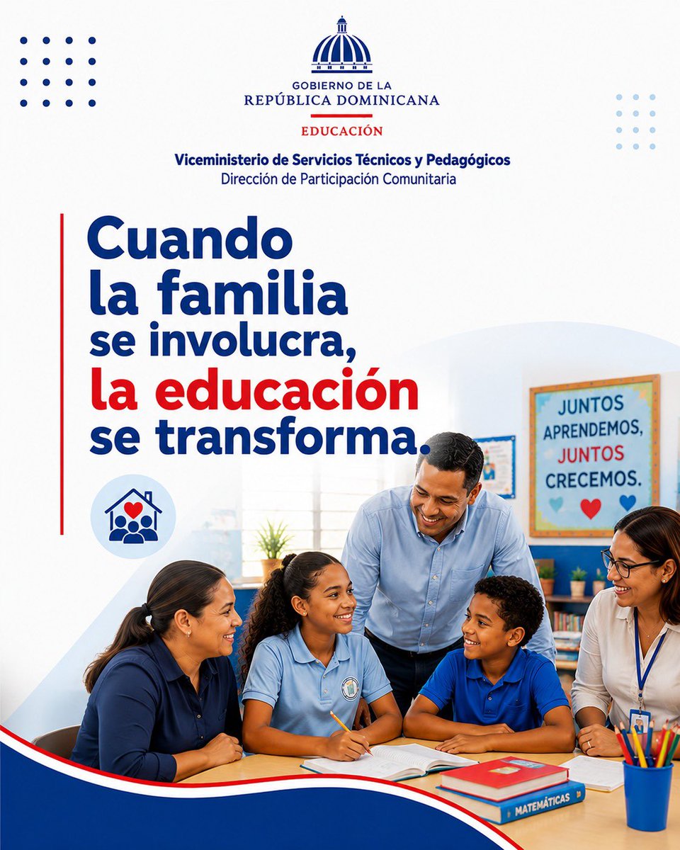 dpcminerd's tweet photo. Cuando la familia se involucra, la educación se transforma. 💛

Fortalecer el vínculo entre hogar y escuela es clave para el desarrollo integral de nuestros estudiantes.

#Educación #EducaciónRD #MINERD #Aprendizaje #FamiliaYEscuela #ParticipaciónComunitaria https://t.co/hCB0f6vyz1