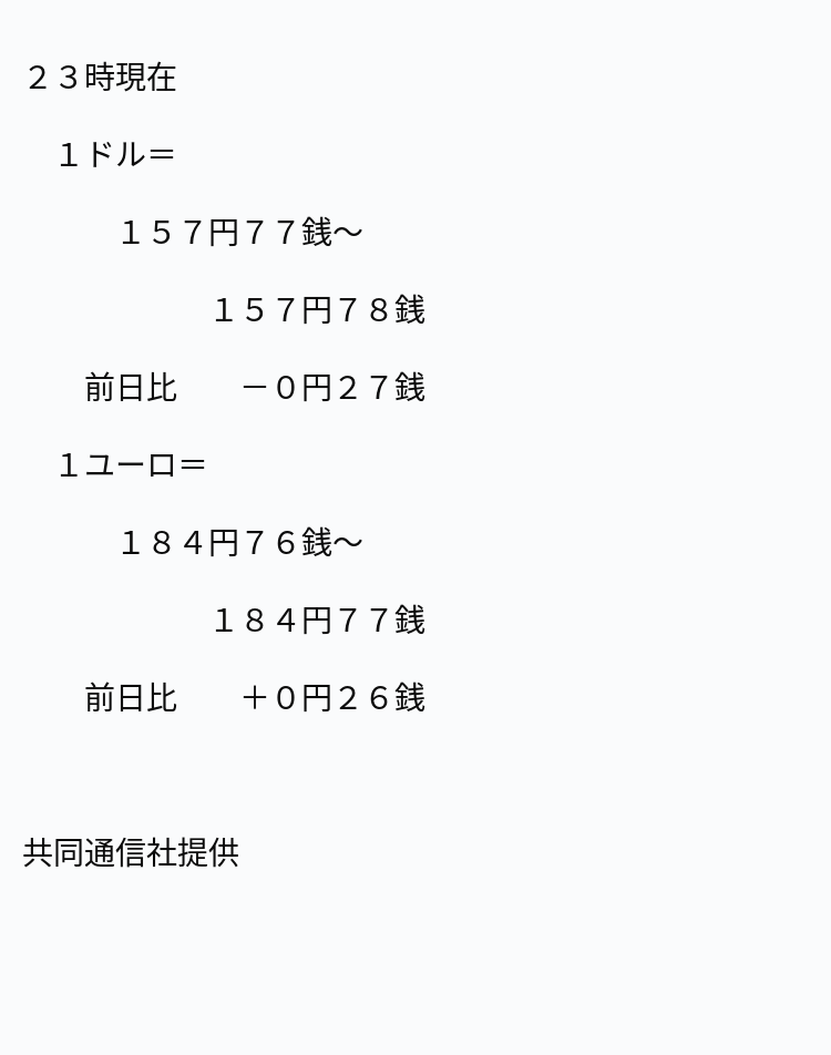 速報】為替相場 13日（日本時間23時） ※記事は投稿時点の内容です