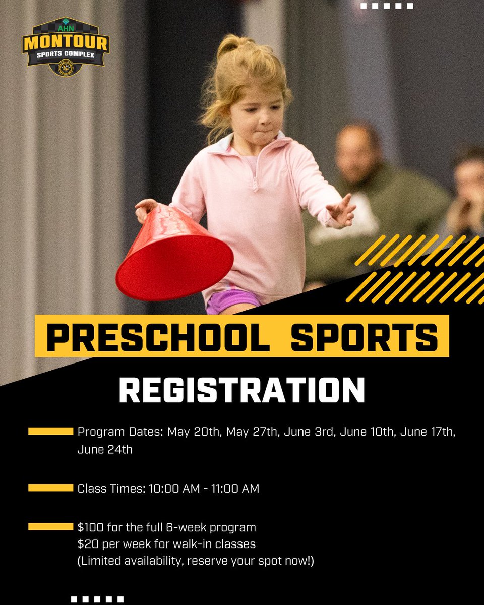 AHNMontourSC's tweet photo. Spring II Preschool Sports Classes kick off in just ONE WEEK 🎉

Don't miss the chance to give your youngest athlete their start in sports! 

Secure your player's spot today: https://t.co/6KsyAbkigZ https://t.co/g8R4tVmXaS