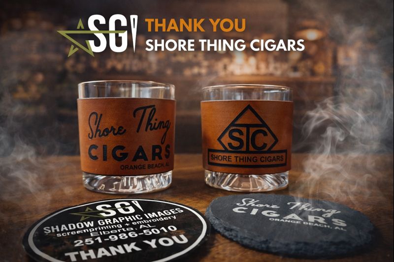 ShadowGraphic's tweet photo. Big thanks to Shore Thing Cigars in Orange Beach for their laser whiskey glass wraps and cool custom coasters.
We love supporting local small businesses and helping bring unique branding to life. https://t.co/gwICmjlHYu