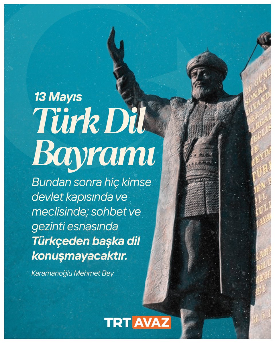 trtavaz's tweet photo. Kanun koyup şehirde bunu ilan ettiler: ‘Bundan sonra hiç kimse devlet kapısında ve meclisinde; sohbet ve gezinti esnasında Türkçeden başka dil konuşmayacaktır.’ 

Birkaç gün bu kural bu şekilde uygulandı. Karamanoğlu Mehmet Bey vezir olunca resmi yazışmaların da Türkçe yapılmasını emretti.