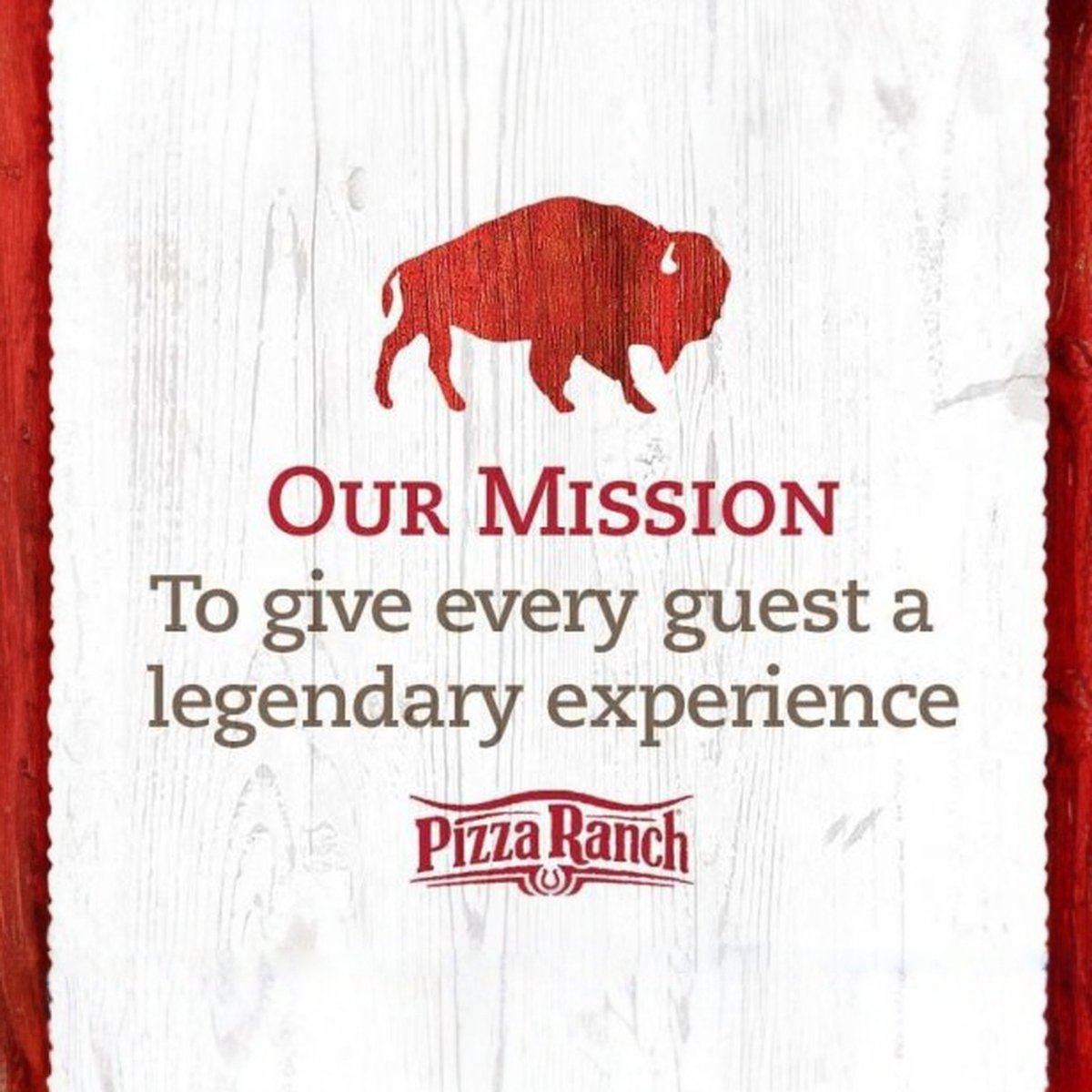CottlevillePR's tweet photo. At Pizza Ranch, our mission is "To give every guest a legendary experience."  It's what we strive for day after day. It's how we live out our vision.  No matter who you are or where you're from, we want to ensure you have a legendary time.

What's YOUR mission?

#Mission #PRBrand https://t.co/tfkMSQfhZe