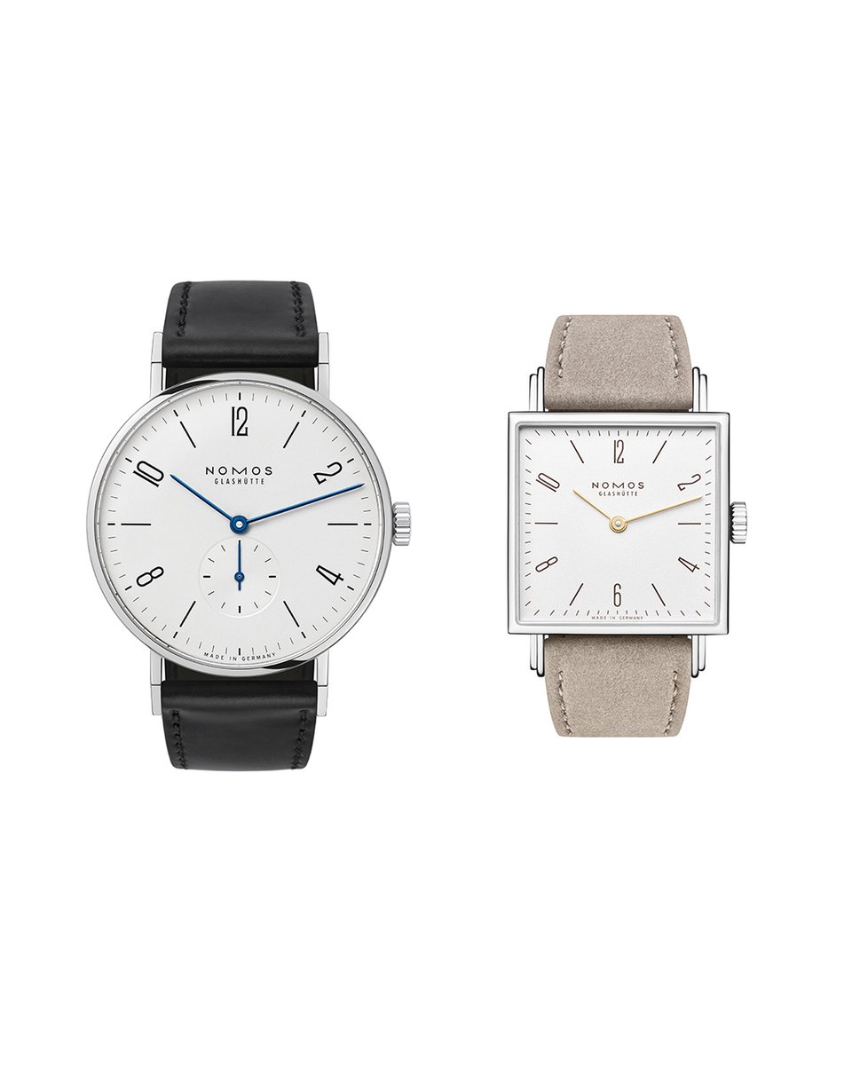 nomosglashuette's tweet photo. Sometimes opposites attract – and find unique points of connection. For pairs like these, #NOMOS offers #watches with round and square cases that feature the same iconic typography: Tangente 38 and Tetra 27 duo. https://t.co/Totq5Ee9nR https://t.co/62Jt98XVJ4