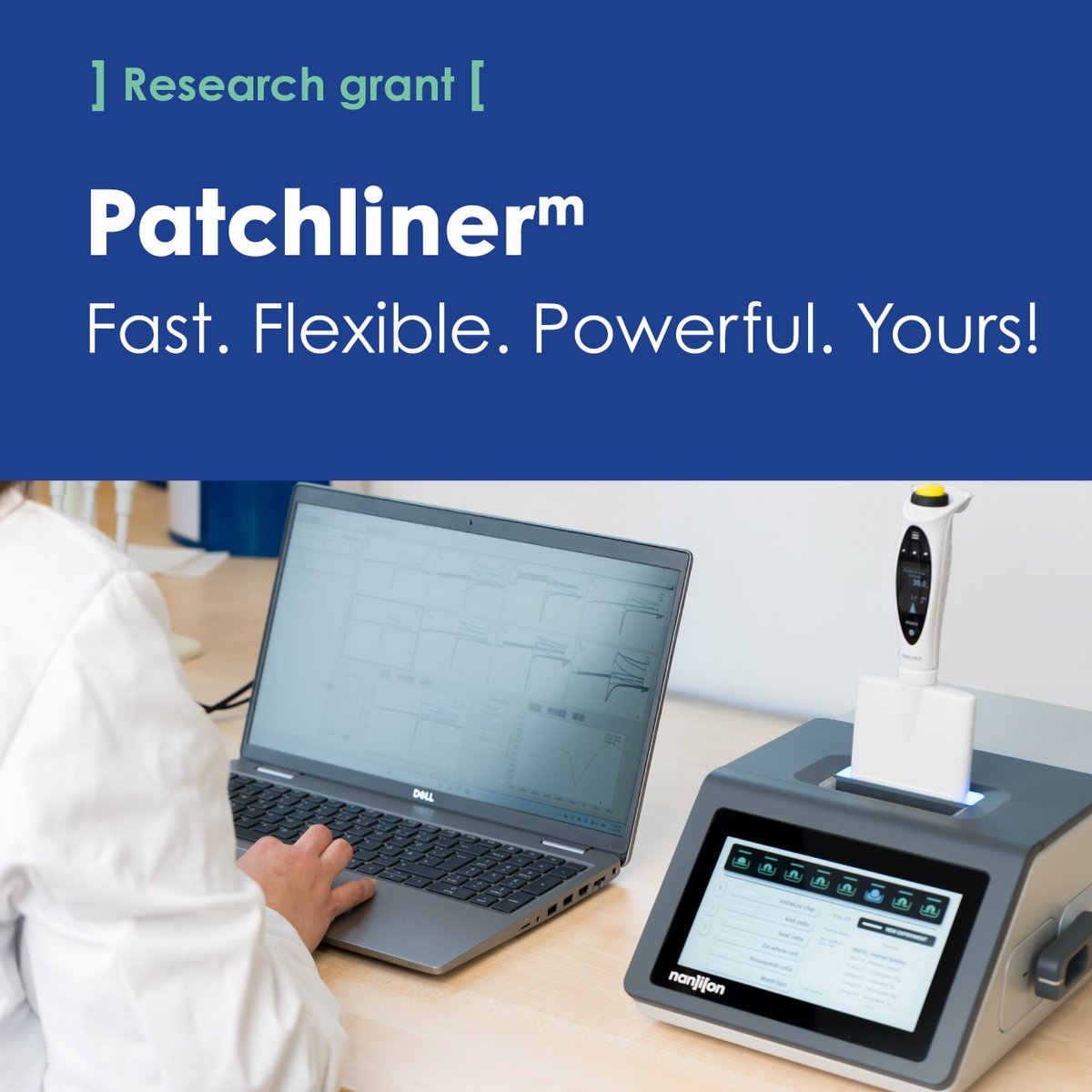 NanionTech's tweet photo. 𝗧𝗵𝗲 𝗳𝗶𝗿𝘀𝘁 𝗣𝗮𝘁𝗰𝗵𝗹𝗶𝗻𝗲𝗿ᵐ 𝗥𝗲𝘀𝗲𝗮𝗿𝗰𝗵 𝗚𝗿𝗮𝗻𝘁 𝗶𝘀 𝗵𝗲𝗿𝗲!

What if patch clamp could be fast and simple, while keeping you fully in control?

Many ion channel experiments are delayed by limited access to patch clamp equipment, resources, or expertise. 

Patchlinerᵐ offers a simpler way of doing patch clamp, helping researchers accelerate experiments and record multiple cells simultaneously.

This grant is designed to help researchers explore ion channel biology, biophysics, target validation, and assay development.

The selected recipient will receive:

✔️ Patchlinerᵐ in their lab for 6 months
✔️ Full training
✔️ Consumables for the research project
✔️ Expert assay and application support

🗓️ 𝗔𝗽𝗽𝗹𝗶𝗰𝗮𝘁𝗶𝗼𝗻𝘀 𝗼𝗽𝗲𝗻: July 2026

Want to be the first to receive updates about the grant?

𝗥𝗲𝗴𝗶𝘀𝘁𝗲𝗿 𝘆𝗼𝘂𝗿 𝗶𝗻𝘁𝗲𝗿𝗲𝘀𝘁 𝘁𝗼𝗱𝗮𝘆: https://t.co/ijiYavIuhi

#PatchClamp #Electrophysiology #IonChannels #APC
