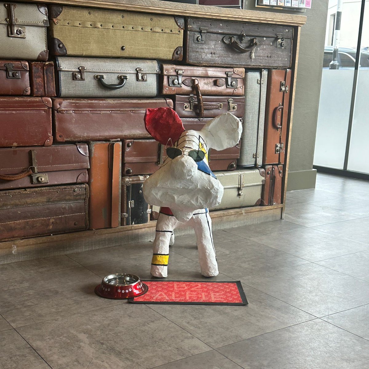 B2Hotel's tweet photo. Alfie 'feels the need....' to dress for National Top Gun Day. We wish we could tell you he was ready to welcome Mr. Cruise, but we are very discreet about our guest's identities! We did bust the budget with a little red carpet.
#nationaltopgunday  #redcarpet #maverick https://t.co/N2pMyvwHcz