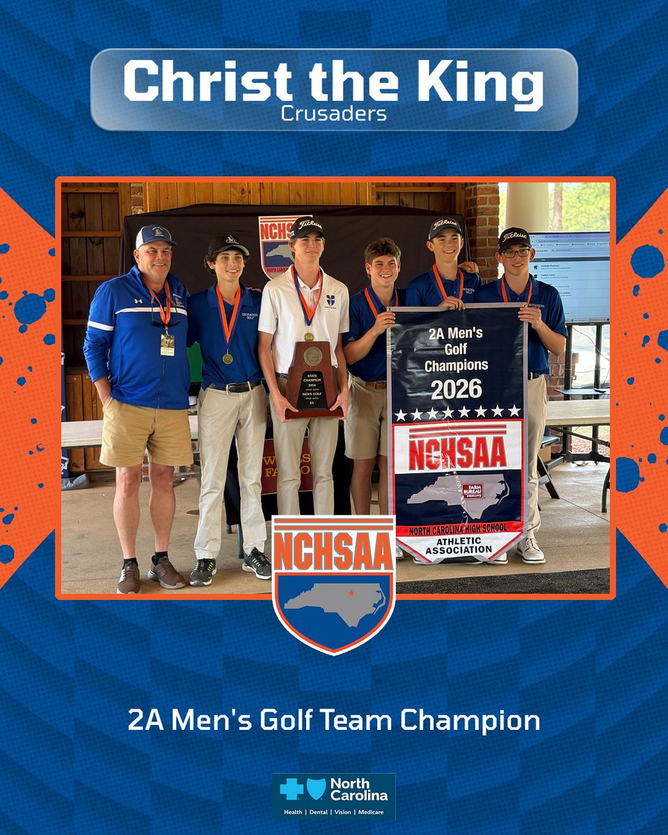 NCHSAA's tweet photo. From yesterday: Congratulations to our 2A Men's Golf Champions @CTKCrusaders and Bryce Miller from @MHSNeers!!

@NCFarmBureau  Sportsmanship Award Winners: Tate Pittman and Jack Kazmer https://t.co/0mdwOBx6PQ