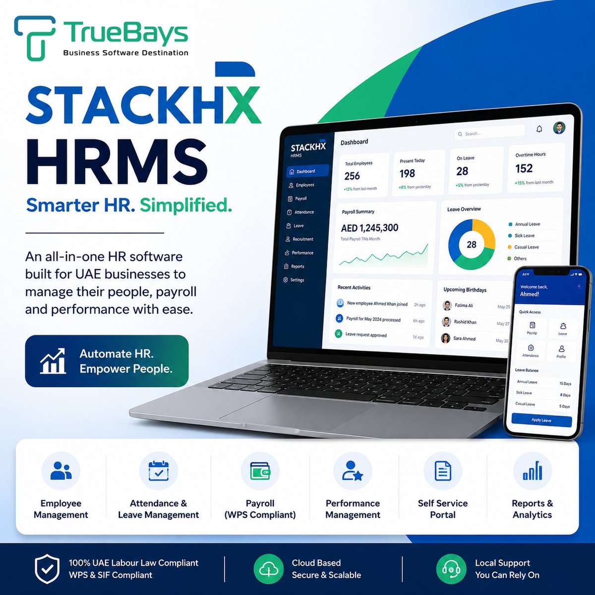truebays's tweet photo. Simplify HR &amp; Payroll with StackHX HRMS by TrueBays 🚀

✅ Payroll Automation
✅ Attendance &amp; Leave Management
✅ Employee Self-Service
✅ UAE WPS Compliance
✅ Cloud-Based HR Software
Built for UAE businesses.
#HRSoftware #Payroll #HRMS #Dubai #UAE #StackHX https://t.co/mp3QZN6Un4