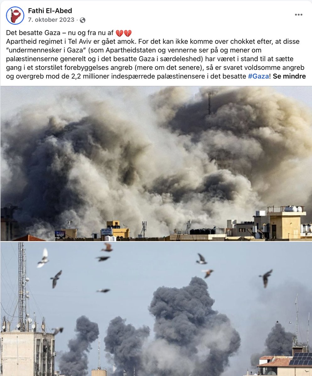 mrconfino's tweet photo. Retten på Frederiksberg afgjorde den 29.april, at jeg ikke måtte kalde Fathi El Abed “terrorsympatisør” i forbindelse med min kritik af, at TV2 i 2024 anvendte ham i et interview på årsdagen for 7. oktober. 
 
Jeg mener fortsat, at jeg er i min gode ret til at kritisere TV2’s valg af Fathi med den valgte ordlyd. Dette baserer jeg på hans egne udtalelser og opslag, som alle er på hans profil den dag i dag. Ingen kan være i tvivl om, hvad han har skrevet. 
 
Et eksempel: Den 7. oktober 2023 omtalte han massakren som et “storstilet forebyggelsesangreb”. Havde en person omtalt 9/11 på den måde på selve dagen for angrebet, ville man som minimum forvente at han beklagede og slettede opslaget dagen efter. Det har Fathi ikke gjort, her 2.5 år efter angrebet. 

I min optik fremstod Fathi som om han var i ekstase over begivenhederne. Han skrev “vi”, når han beskrev, hvad Gaza havde “opnået”. Han har desuden utallige gange sørget over drab på terrorister, som han blot omtaler som familiefædre, teenagere m.v. uden at nævne, at flere af dem var aktive kombattanter i Hamas og Islamisk Jihad. 
 
Det er ikke sket én gang, men mange gange, og dommeren troede på Fathi, da han forklarede, at han ingen idé havde om, hvem de var. En belejlig redningsplanke for Fathi. Man kan åbenbart ikke forvente, at Fathi som minimum har sat sig en smule ind i hvilke personer han begræder drabene af.

Retten gav Fathi medhold, fordi man troede på at hans opslag om ”forebyggelsesangreb,” var lavet om morgenen den 7. oktober 2023, hvor ingen vidste, hvad der skete. Det på trods af at det stod soleklart i løbet af de første timer d.7 oktober, at Hamas og andre terrorgrupper havde infiltreret grænsen mellem Gaza og Israel, og at de slagtede civile til Nova Musikfestival og i Kibbutzer. 

Fathi har desuden selv har forklaret, at han var i kontakt med journalister og optrådte på danske medier dagen igennem. Altså på selve dagen hvor alle medier berettede om, at der var tale om et massivt terrorangreb. 

Endnu mere absurd bliver det, når fakta er, at Fathi fremsatte påstanden om at der skulle være tale om et “forebyggelsesangreb” både kl. 16:37, kl.. 20:16 og igen kl. 22:56 d. 7. oktober. 

Tidspunkter hvor hele verden vidste hvor omfattende og bestialsk et terrorangreb der var begået. Meget interessant i lyset af, at dommeren udtaler, at det ville være udtryk for strafbar terrorbilligelse, hvis han havde været klar over, hvilken massakre der var i gang.
 
Dommeren siger blandt andet “at man således ville blive fundet skyldig i terrorbilligelse, hvis man offentligt tilkendegav, at angrebet den 7. oktober 2023 var et ”forebyggelsesangreb”, der gav anledning til, at man ikke kunne få armene ned, og som man havde ”sympati” med – selv om man vidste, at angrebet havde indebåret bl.a. drab på et stort antal civile deltagere i en musikfestival.”
 
Her minder jeg igen om, at Fathis opslag stadig er oppe med præcis det indhold. 
 
Og det er vigtigt at understrege: Jeg har ikke anklaget ham for terrorbilligelse. Så havde jeg nok bare anmeldt ham til politiet i stedet. Terrorbilligelse er strafbart. Terrorsympati er ikke.
 
Jeg er også uenig med retten i, at mine opslag om Fathi skal reduceres, og at jeg ikke har en udvidede ytringsfrihed som journalist med mit opslag. 

Mit opslag var rettet mod TV2 og ikke Fathi som sådan, men dommeren mener alligevel ikke at min journalistiske ytringsfrihed er beskyttet. Han mener i stedet, at jeg udtaler mig som privatperson, selv om jeg i vidneskranken under strafansvar forklarede det modsatte.
 
Dommerens vurdering betyder, at journalister ikke fra deres Facebook profiler fremover kan kommentere og kritisere journalistisk arbejde, eller i presselogen eller Q&Co, uden risiko for, at en dommer vurderer, at vi er privatpersoner, som så har en svagere ytringsfrihed. 
 
Derfor bliver den her afgørelse pludselig meget mere principiel.