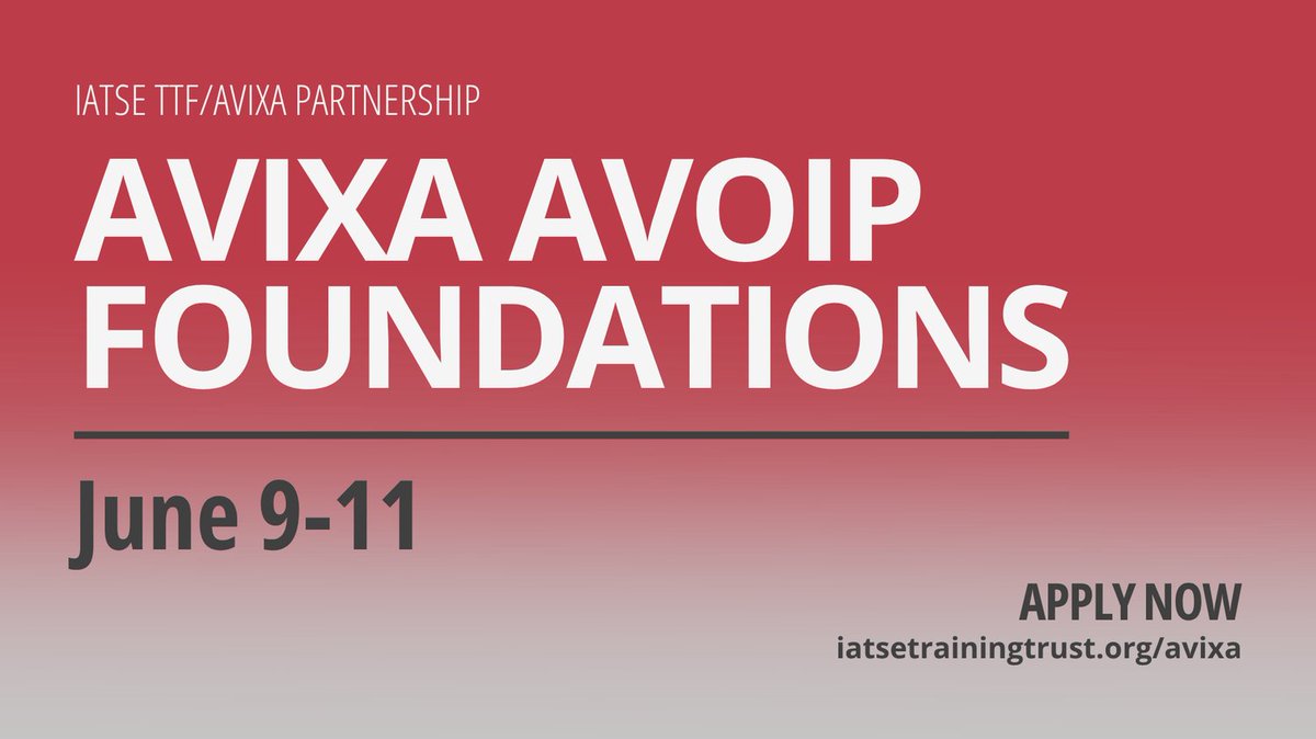 IATSETTF's tweet photo. We are now accepting applications for our June 9-11 AVoIP Foundations class in partnership with AVIXA. We’ll cover the technical aspects that must be addressed and considered before, during, and after implementation.

Apply here: https://t.co/iRwUS1BUwX https://t.co/DBIPUWCYWi