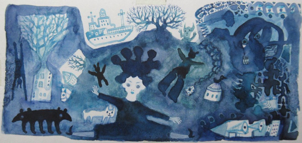 水彩画　［輪廻] 加筆中の絵『水海の世界』水彩紙、透明水彩、2026.5.13現在