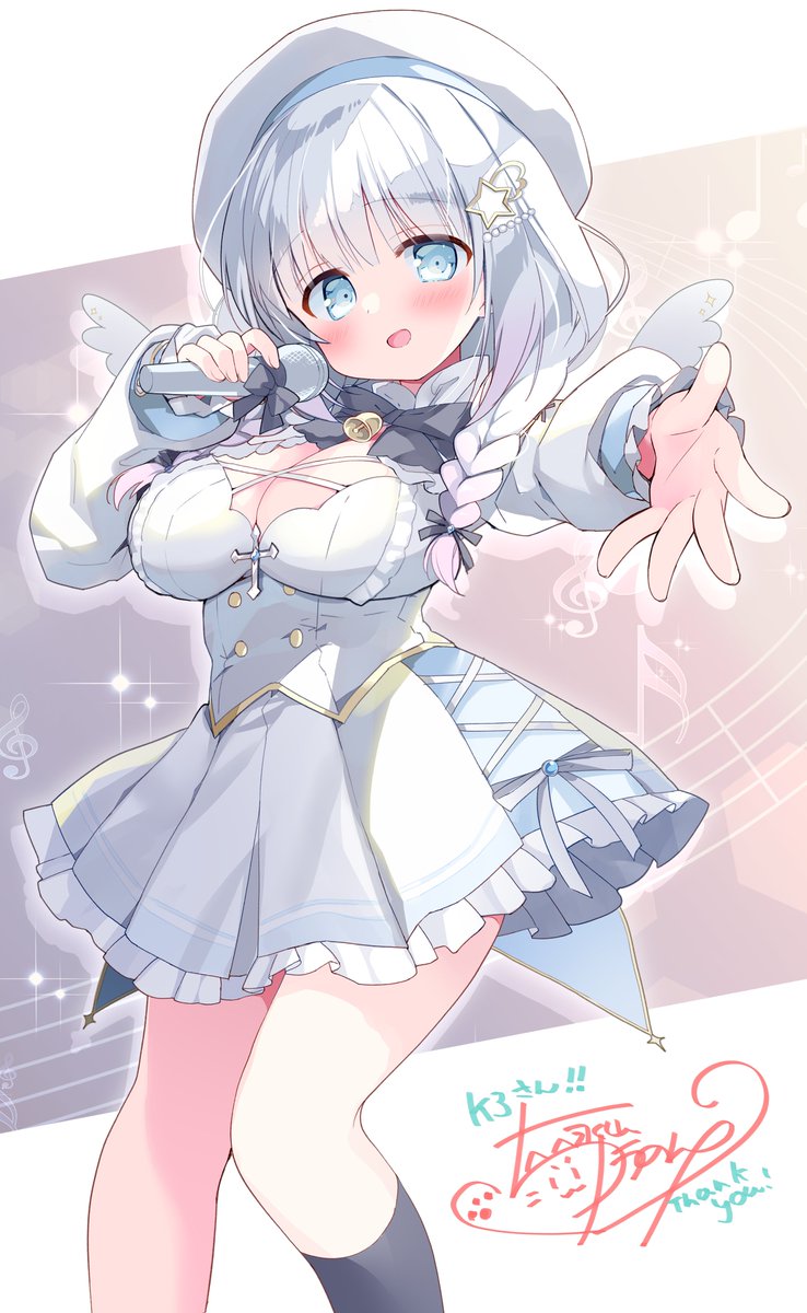 k3_second's tweet photo. skebで永山ゆうのん先生（@yama913）に新衣装で歌うねむちゃんを描いていただきました！
天使で歌姫なねむちゃん！とってもかわいいね！
#nemumuart
#白羽ねむ https://t.co/FQzCCt1Vv1