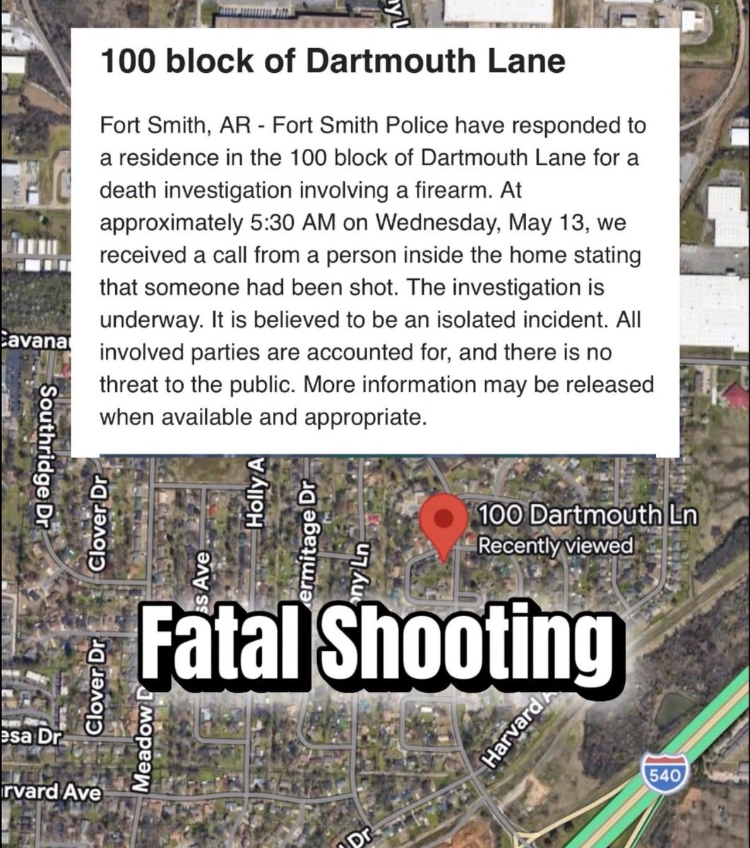 dougwarnertv's tweet photo. FATAL SHOOTING: It happened at around 5:30 this morning in south Fort Smith, AR in the 100 block of Dartmouth Lane. Few details are released other than someone inside the home called police after the shooting took place. 

Updates ~> https://t.co/Y0jxpMgrsy https://t.co/8AFw3S8MS3