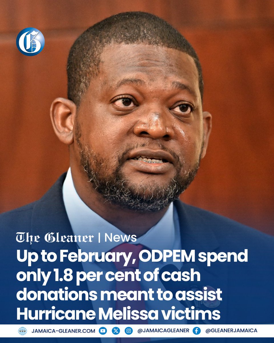 JamaicaGleaner's tweet photo. Four months after Category 5 Hurricane Melissa left a path of destruction, particularly across southern and western Jamaica, ODPEM had spent only $26 million, or 1.8 per cent of the $1.44 billion in cash donation.

Read more: https://t.co/b3Re8obLSC https://t.co/57PODFixnT