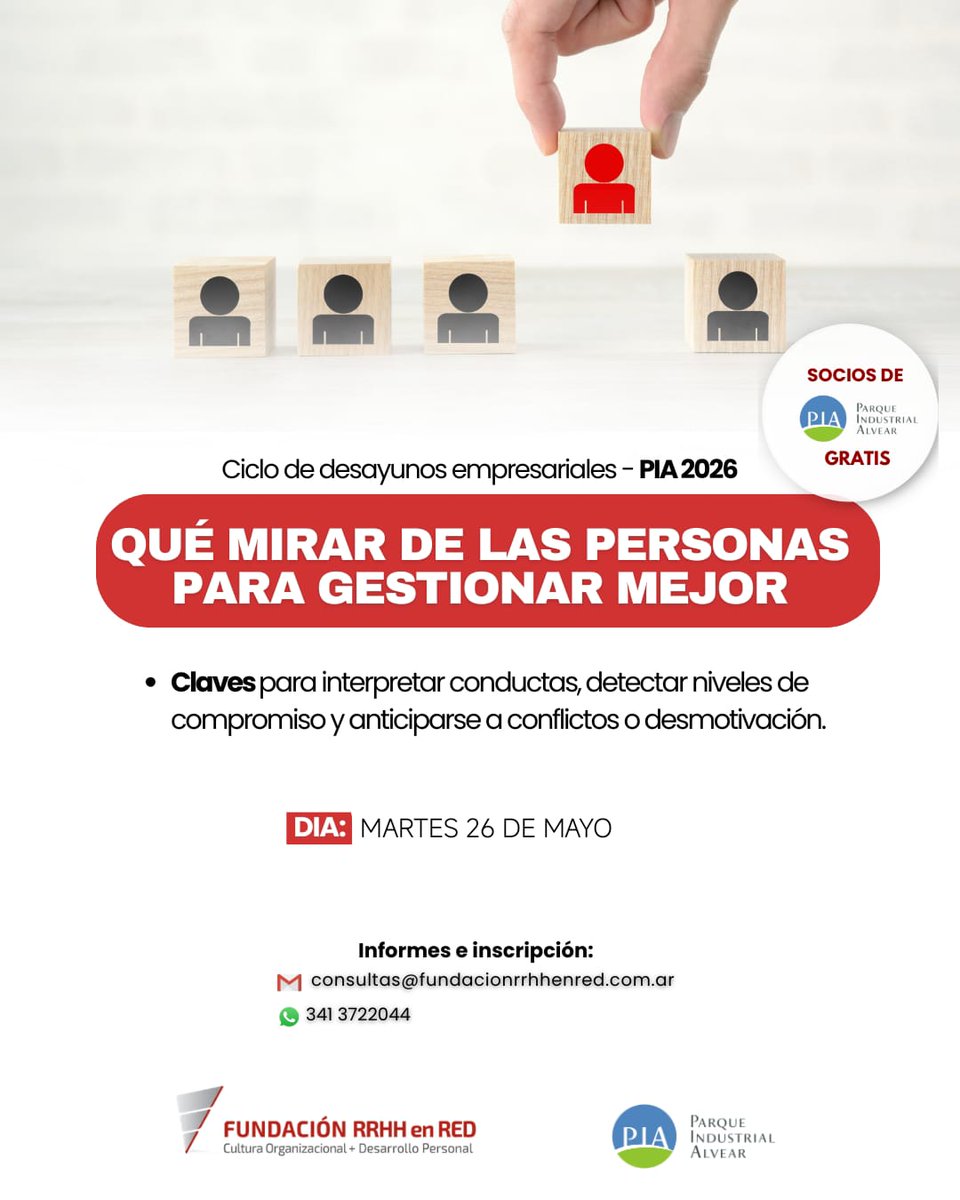 PIAlvear's tweet photo. Desayuno @RRHHenRED en el @pialvear👉 Qué mirar en las personas para gestionar mejor

📅 Martes 26/5
🕣 8.30 a 10 hs

⚠️ Inscripción por WhatsApp: 341 2130902 https://t.co/9BAZVT8a65