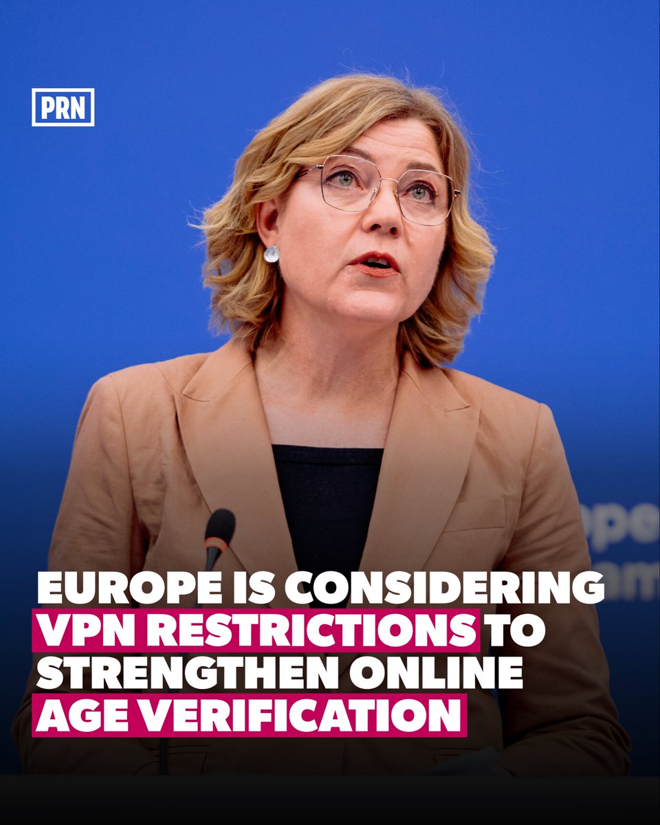PRNMagazine's tweet photo. 🚨 The European Parliament’s research service says VPNs can bypass age checks and should be addressed in future rules. 

🇪🇺 The EU is pushing age verification systems by 2026, sparking debate over privacy, with experts warning of broader impacts on online anonymity and security. https://t.co/ceVoAB8HG7
