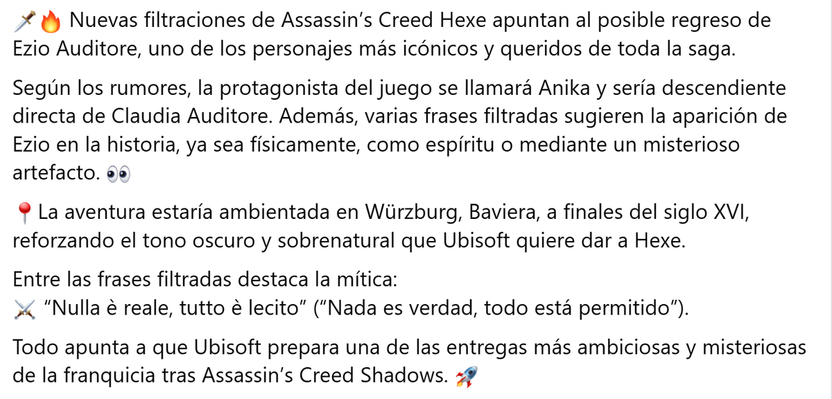 Gremio_Sombras's tweet photo. #AssassinsCreed #AssassinsCreedHexe #EzioAuditore #Ubisoft #Gaming #Videojuegos #Leaks #Gamers #ACHexe #AssassinsCreedShadows #GamingNews #PlayStation #Xbox #PCGaming https://t.co/7yGWywMQwR