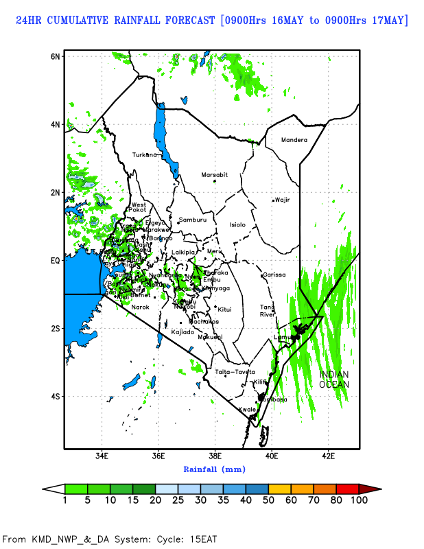 MeteoKenya's tweet photo. DAILY FORECAST FOR THE NEXT FIVE DAYS

⛈️ Rainfall is expected to continue in the Highlands East and West of the Rift Valley, the Lake Victoria Basin, the Rift Valley and some parts of the Coast, and the Northwestern Kenya. 
⚠️Heavy rainfall events may occur in some parts of Highlands East and West of the Rift Valley, the Lake Victoria Basin and the Rift Valley.

✅ Stay informed. Stay prepared.
Kenya Meteorological Service Authority (KMSA)

#WeatherReady #ClimateSmart