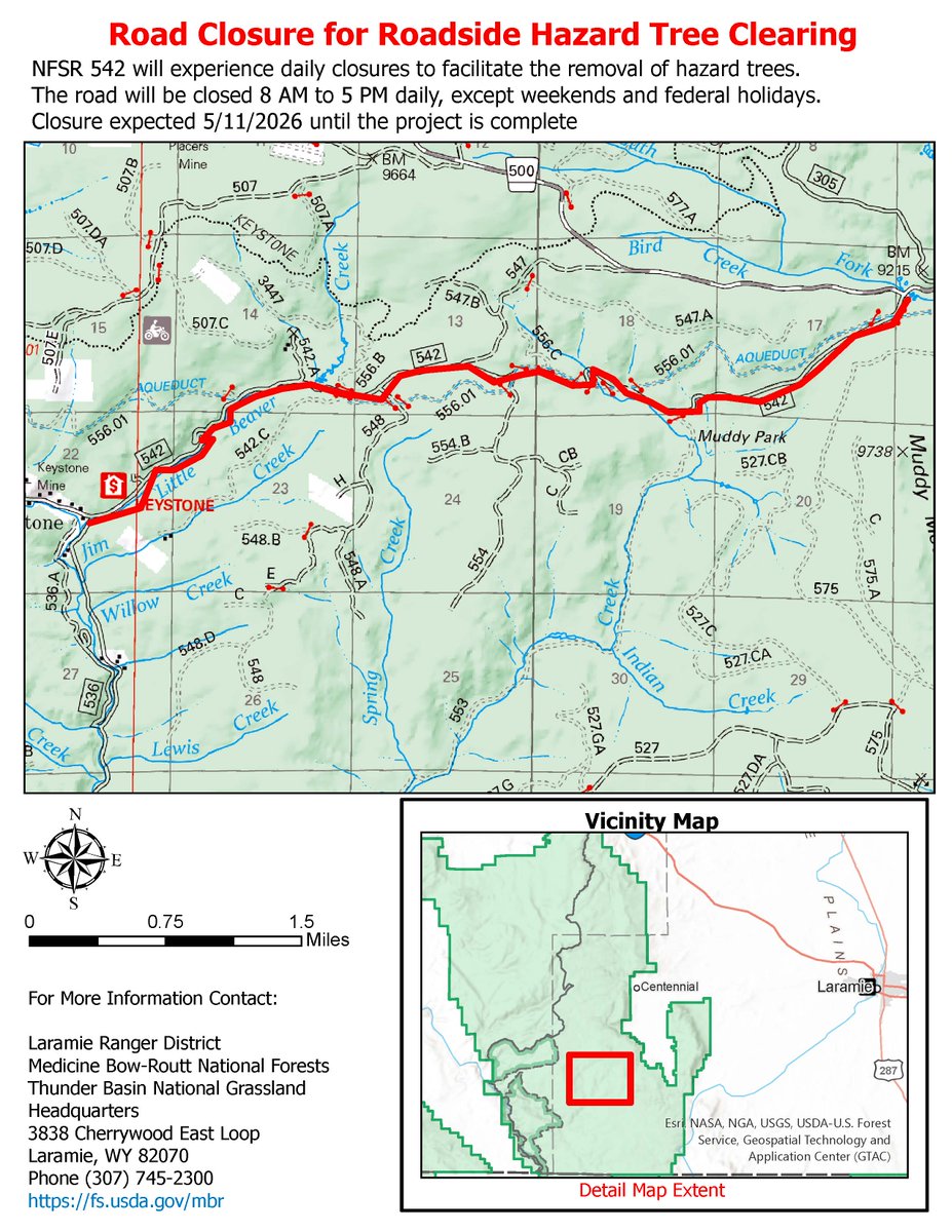 FS_MBRTB's tweet photo. Access Update: Hazard tree removal work to temporarily close Forest Road 542 in the Snowy Range, #MedicineBow NF https://t.co/WtbSTsQU0T https://t.co/5kM9tc0ytU