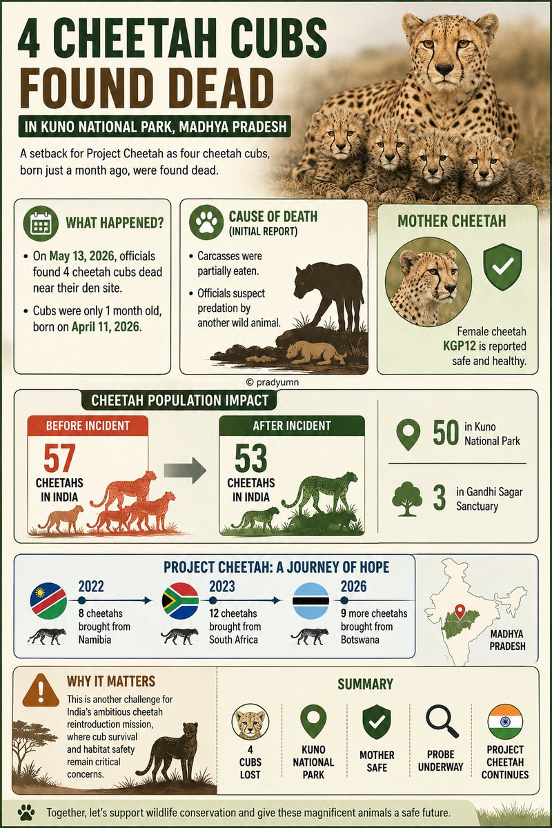 simy_rois's tweet photo. 🚨 Four Cheetah Cubs found Dead. 

#Cheetah #Kuno #ProjectCheetah #Tiger https://t.co/ajVMs5yYcj