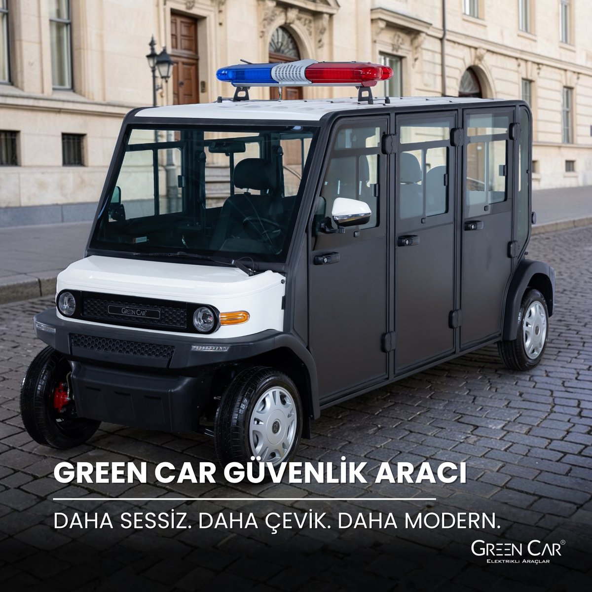 greencarturkey's tweet photo. Green Car Güvenlik Aracı; %100 elektrikli yapısı, kompakt tasarımı ve düşük işletme maliyetiyle kampüslerden etkinlik alanlarına, sahil şeritlerinden kapalı yaşam alanlarına kadar birçok noktada güvenlik operasyonlarına modern bir çözüm sunuyor. https://t.co/AQyGn0GM0n