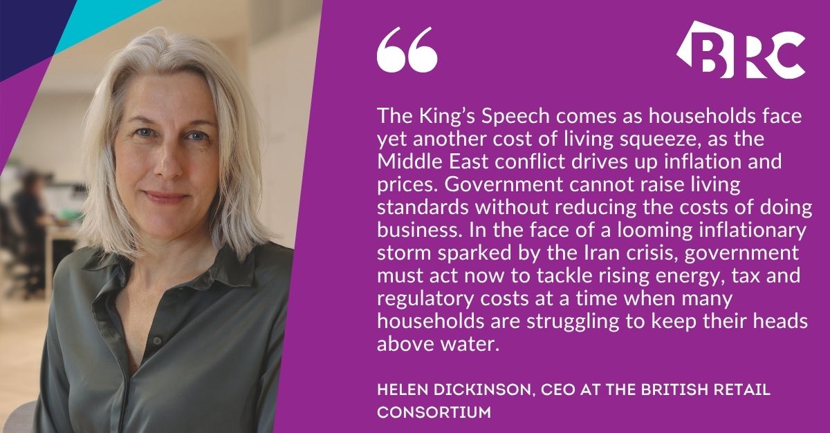 the_brc's tweet photo. 👑 BRC responds to the King's Speech. 👑 

⚠️ The message from BRC CEO, Helen Dickinson, following the King's Speech today is clear. Politics must not "get in the way of the immediate action needed." ⚠️

More details.👇

https://t.co/CO0AkuCYwT https://t.co/eXkPgsVzug