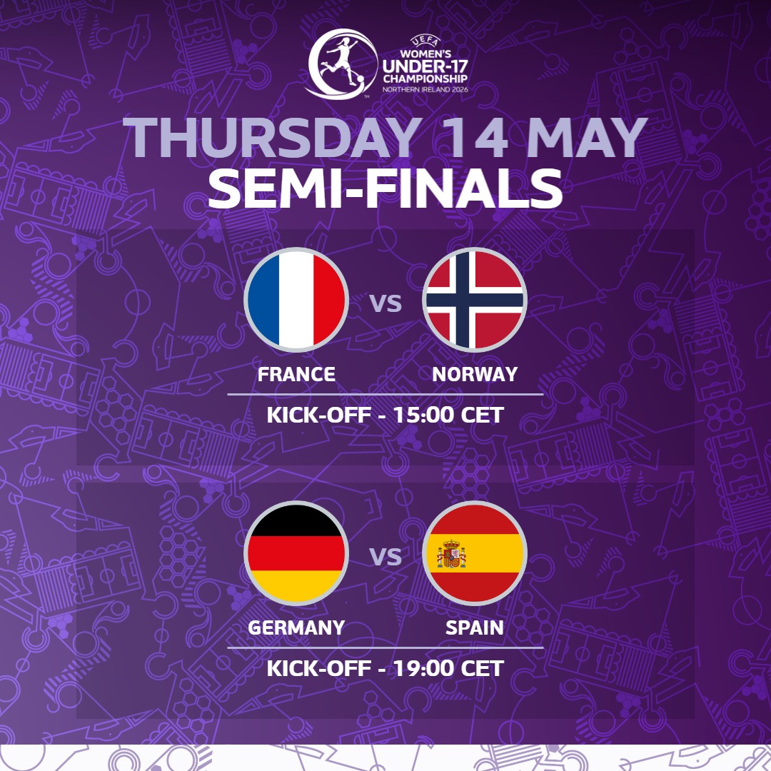 WEURO2025's tweet photo. It’s semi-finals day in the #U17WEURO 👊

Who will reach the final?