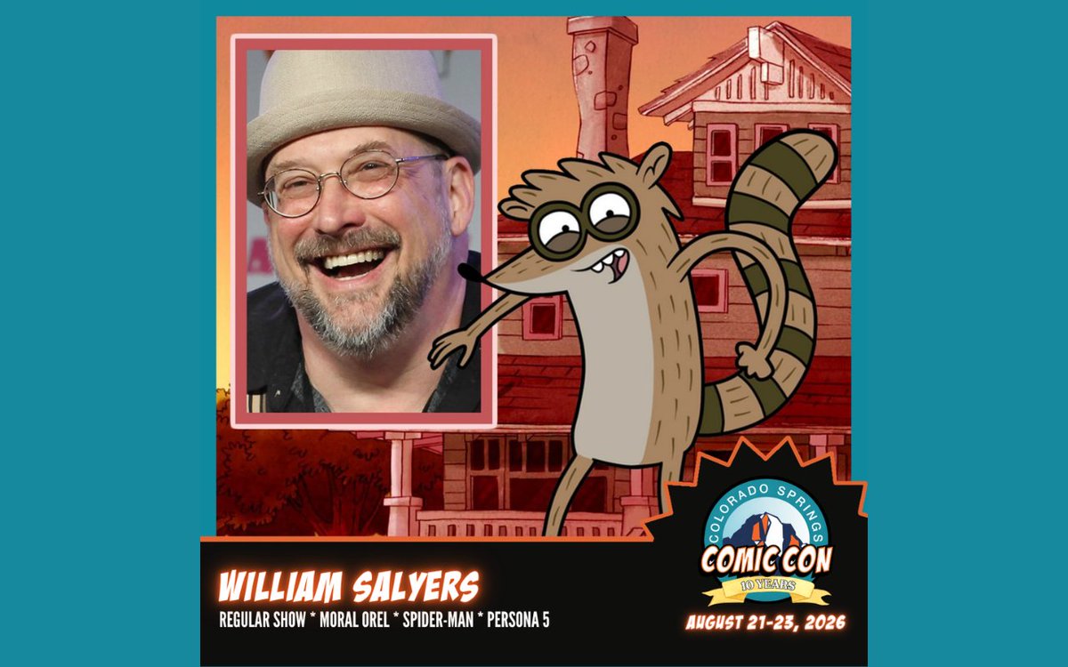 cscomiccon's tweet photo. Please welcome William Salyers to #CSCC2026 at the @bworldarena! William is best known for voicing Rigby in Regular Show, one of the show’s most iconic and beloved characters. Don’t miss your chance to meet him during our Regular Show Theme Week! Buy tickets now at https://t.co/ykT0o8wHDm!
#RegularShow #Rigby #CSCC2026