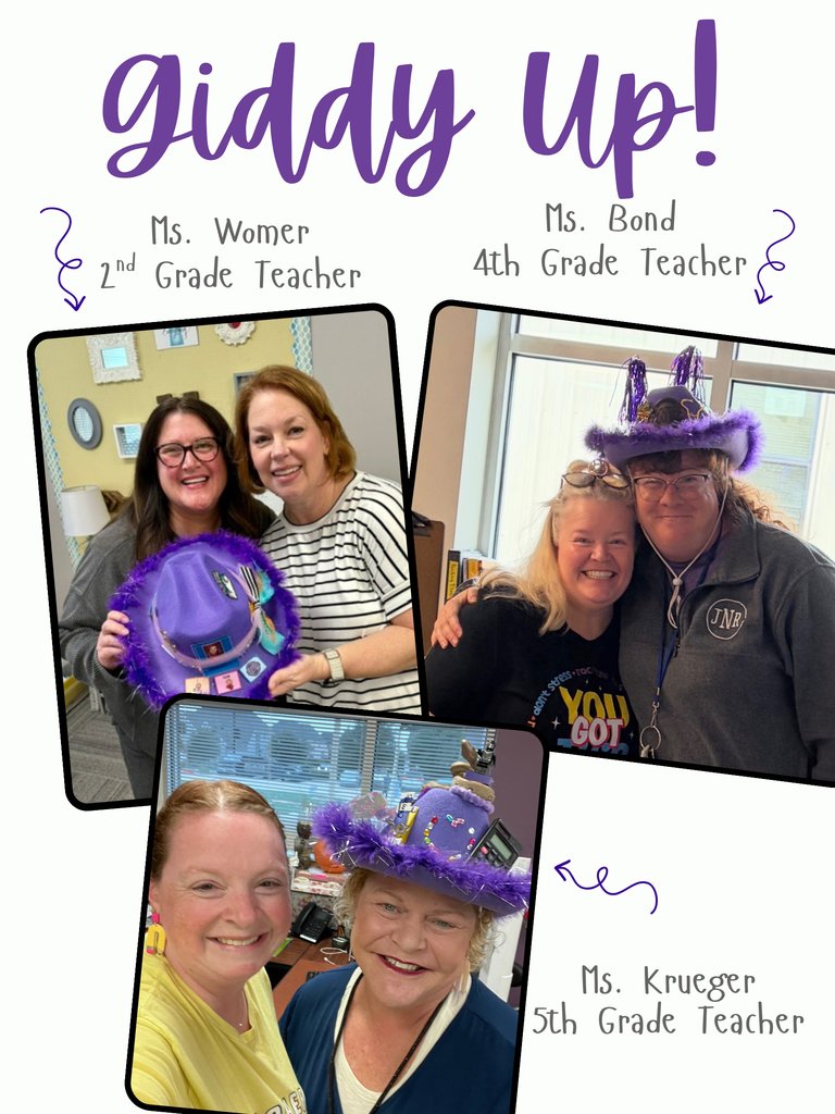 windsongelem's tweet photo. That’s a wrap on the final Giddy Up recipients of the 25-26 school year! 🤠 Thank you for always saddling up, stepping in to help, and bringing positivity to the Ranch all year long.  We're hangin' up those purple hats for the summer; they’ll be back in action in 26-27! 🐴 https://t.co/r0Pv2mC2rj