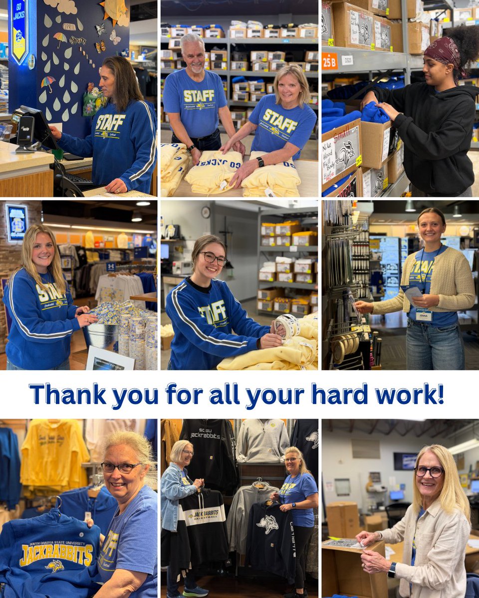 jacks_central's tweet photo. Here’s a snapshot of just a few of our incredible staff members from this past academic year at Jackrabbit Central.
From helping customers and stocking shelves to keeping everything running behind the scenes - their hard work, dedication, and positive energy never go unnoticed. https://t.co/gyZlCr4WWU
