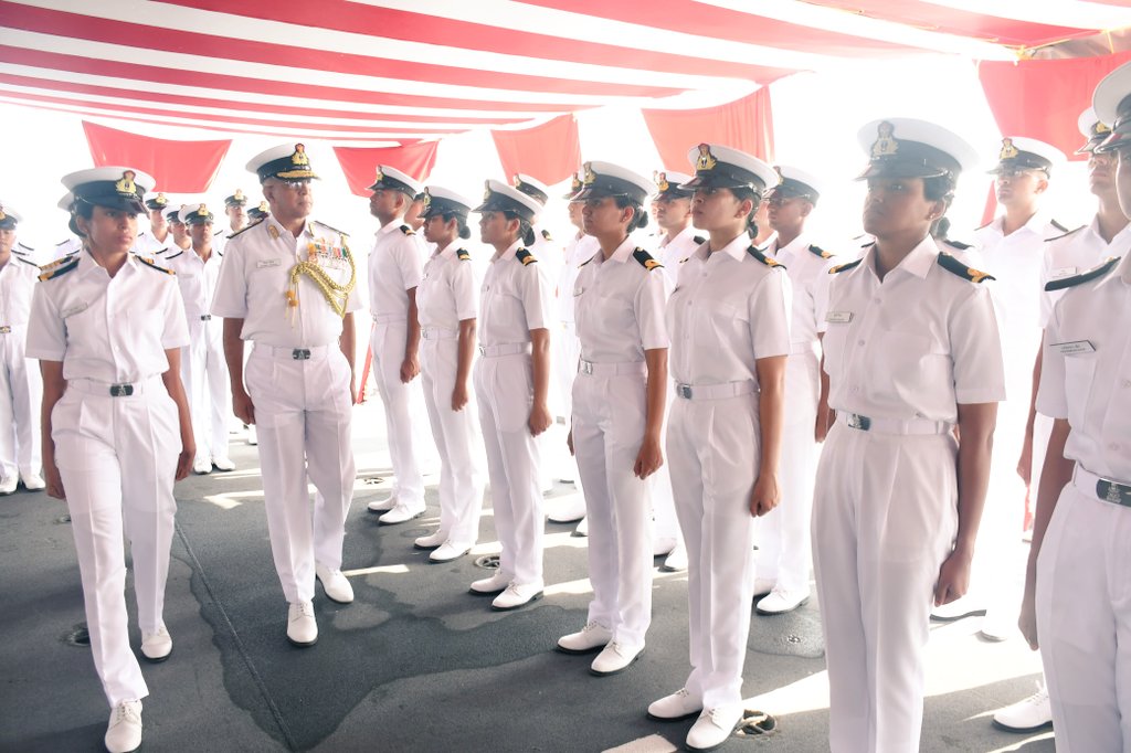 IN_HQSNC's tweet photo. The end of course Divisions was reviewed by Rdm Deepak Singhal,CSO (Trg) #SNC on #13May 26. The five month long sea training covered varied facets of Naval ops, equipping them with necessary skill and confidence to meet future challenges at sea.
#TrainingWithPurpose #FutureNavalLeaders