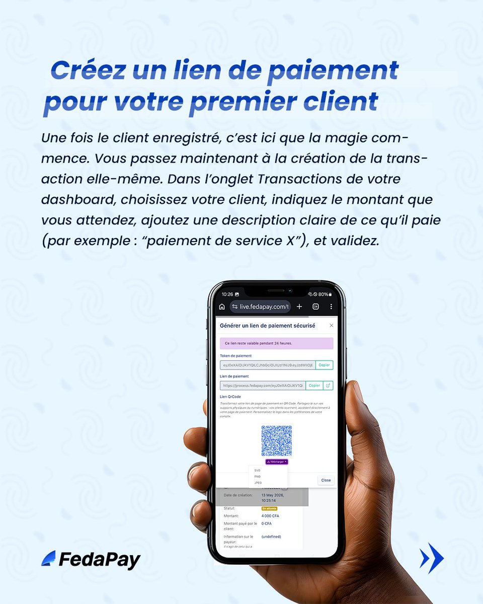fedapay's tweet photo. 10 manipulations pour un paiement ? C'est le meilleur moyen de faire fuir vos clients🚫

Votre business mérite mieux que de courir après des captures d'écran.

Découvrez comment automatiser vos encaissements en quelques minutes avec ces 6 étapes clés👇

#FedaPay #GainDeTemps https://t.co/OuQ2S7JxqI
