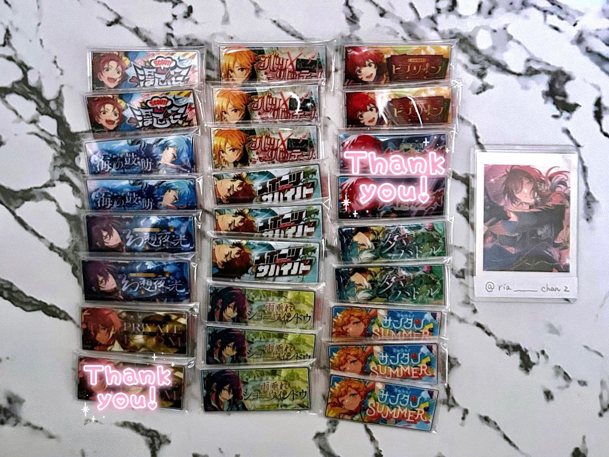 ria____chan2's tweet photo. 【交換・譲渡】あんスタ バナコレ テーマスカウト Vol.7

譲：真緒 奏汰 マヨイ 茨 *なずな *光 *颯馬 司 レオ 泉 *宙

2BOX追加分が未開封のため、画像のもの+各2点在庫あります

求：夏目>定価+送料

*印は任意同数抱き合わせ可
譲渡は*印のみ

📮郵送のみ

検索からでもお気軽にお声掛けください https://t.co/LXyDdhzRqE