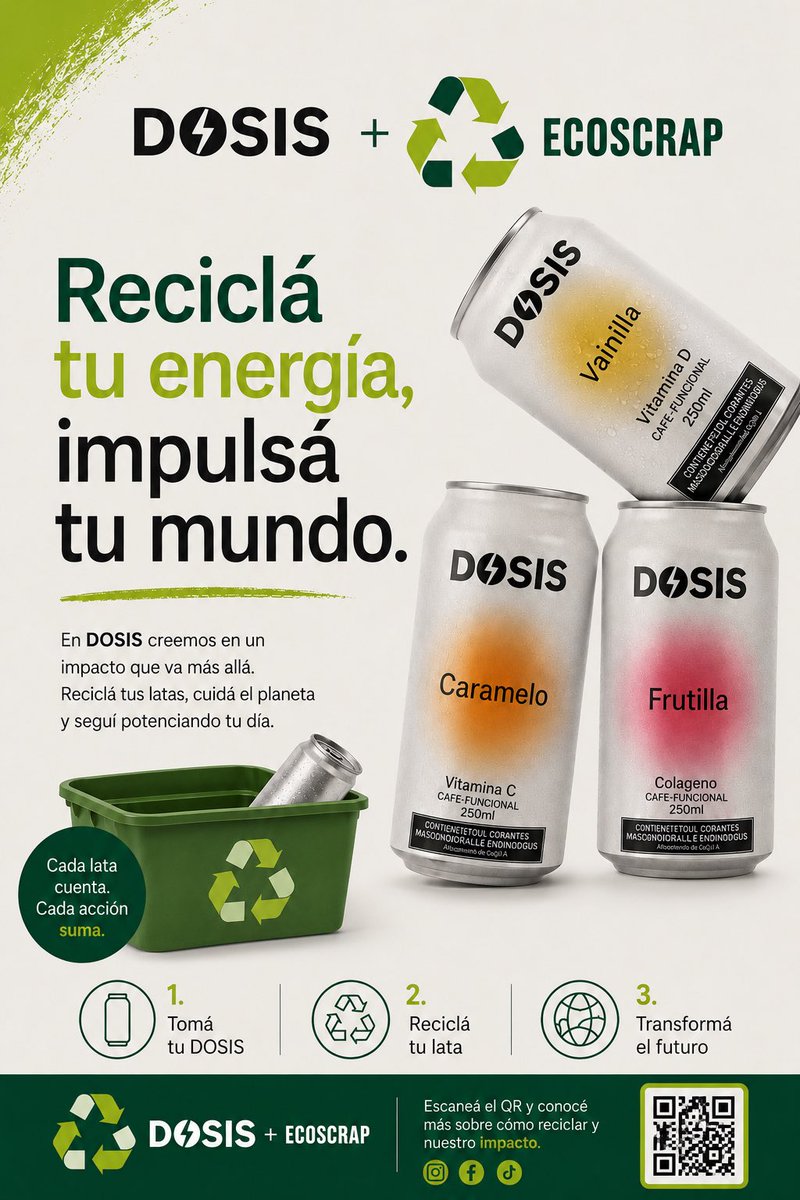 ActivaconDosis's tweet photo. Les presentamos nuestra colaboración con Ecoscarp ♻️
RECICLÁ TU ENERGÍA, IMPULSÁ TU MUNDO. https://t.co/Ik7oWXjQhl