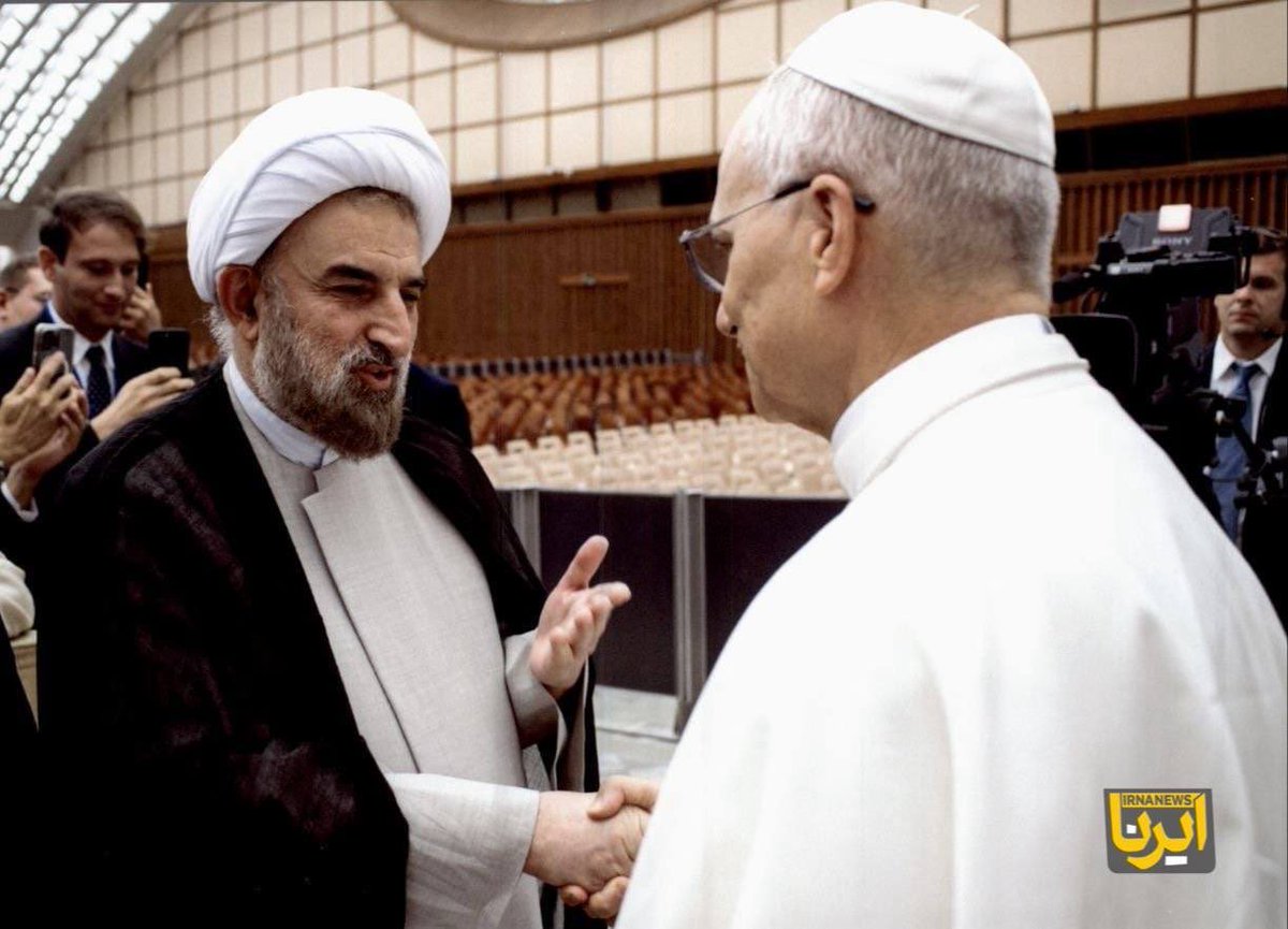 patriot_apranik's tweet photo. Standard practice? Shame on you for trying to normalize shaking hands with terrorists.

You cannot separate the person from the blood-soaked regime he proudly represents. Handing a diplomatic medal to the Islamic Republic's ambassador is not a standard practice!! it is a spit in the face of thousands of murdered Iranians.

The fact that the Pope didn't do it “in person” doesn't wash the blood off that medal. Stop defending the indefensible!