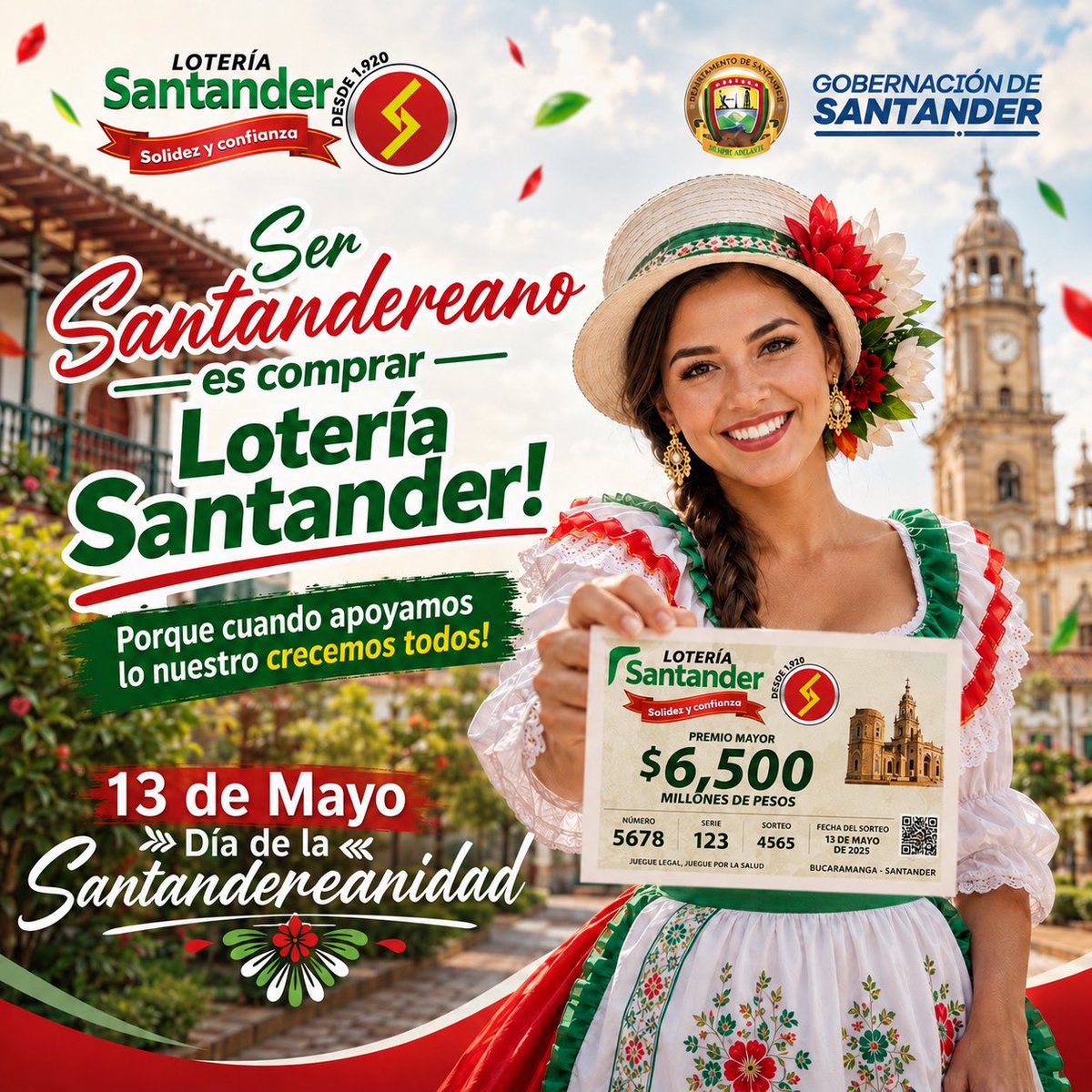 LoteSantander's tweet photo. Hoy celebramos con orgullo nuestras raíces, nuestra cultura y el corazón pujante de nuestra tierra. 💛💚

Porque ser santandereano es apoyar lo nuestro, creer en nuestra gente y seguir construyendo sueños juntos. 
¡Feliz Día de la Santandereanidad! 🤠

#santander https://t.co/ie5xPUO4jn