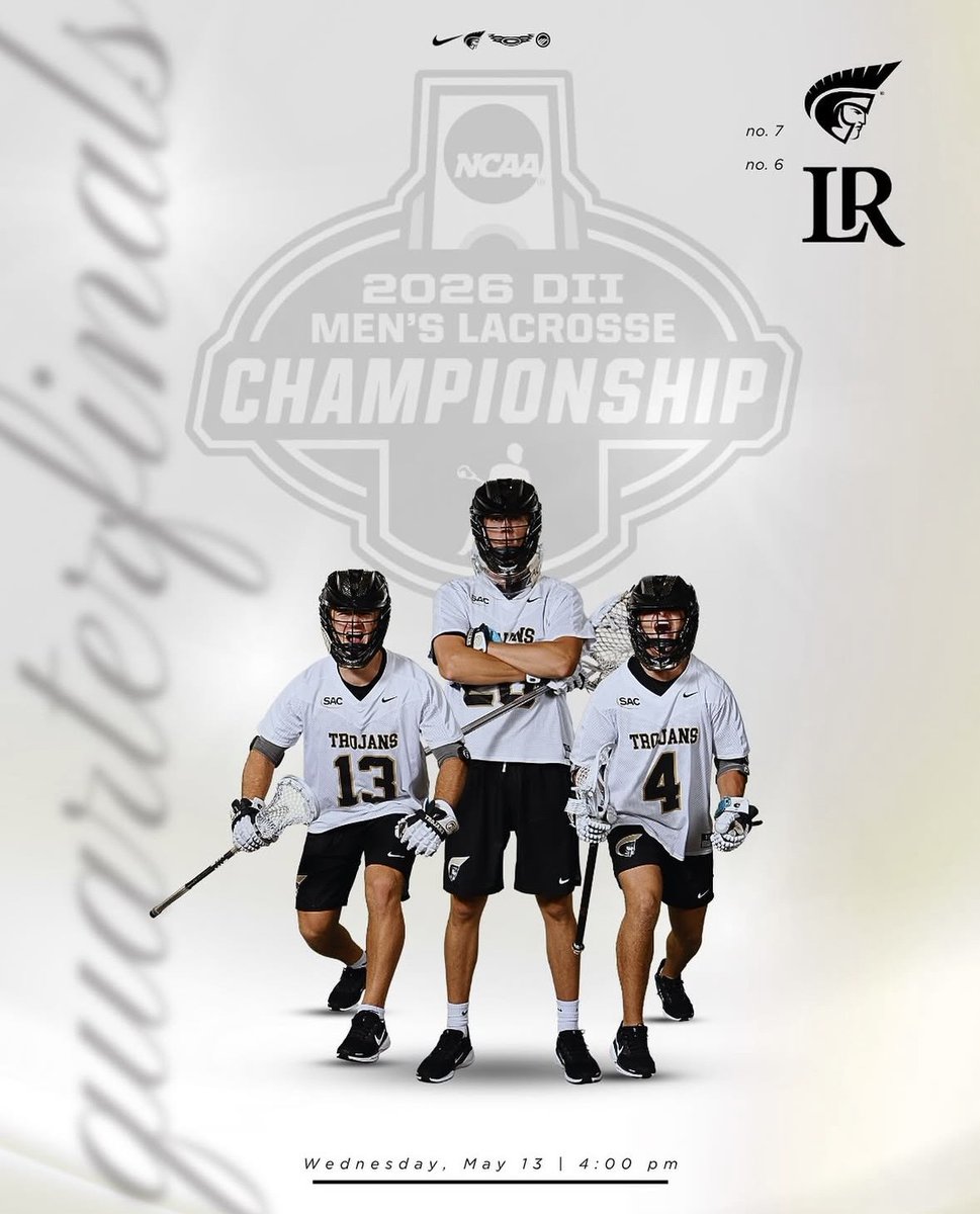 AUTrojans's tweet photo. Men's Lacrosse travels to LR for today's national quarterfinal! Catch it here⬇️

📺: https://t.co/LlJyhpRaqA https://t.co/kmfyOO50bf