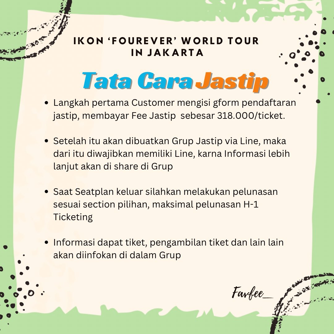 Favfee__'s tweet photo. JASA WAR JASTIP iKON ‘FOUREVER’ WORLD TOUR in JAKARTA by Favfee_ 

‼️LIMITED SLOT‼️

💃Fee Jastip Tiket 318k
✅ DIURUS SAMPAI FISIK

FIX ORDER
https://t.co/z4ToDGov12

DM For More Info
https://t.co/MykTA32Ed4

#wts wtb jastip jaswar https://t.co/OsGxurSN2e