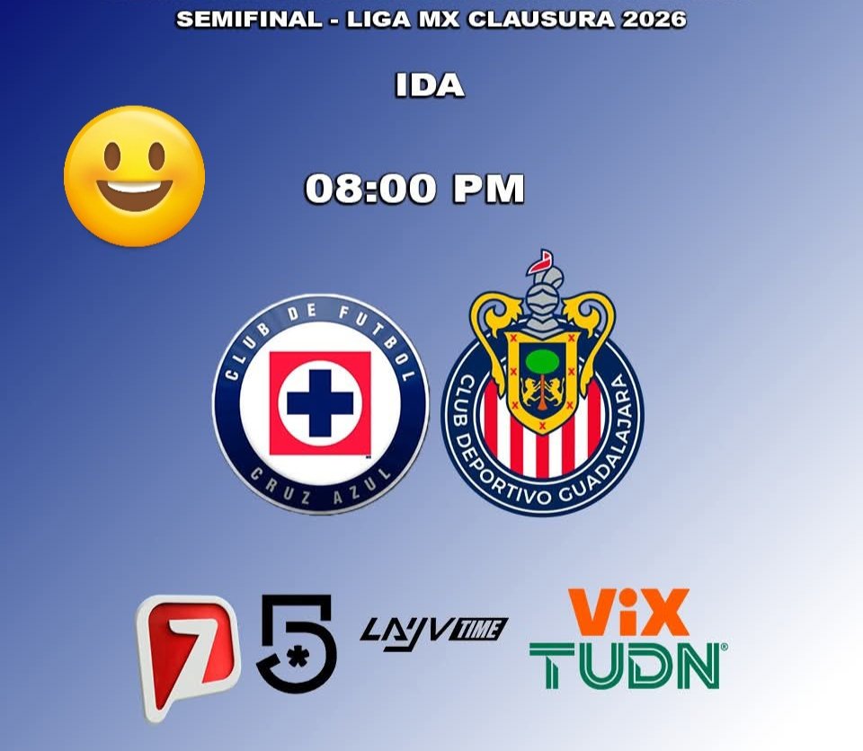 CarlosRoblesMex's tweet photo. No hay Ⓜ️añana y hoy 🅰️rrancan las semifinales de ida en la @LigaBBVAMX 🏆:

⚽ @CruzAzul 🚂 🆚 @Chivas🐐

🏟️ @EstadioBanorte

⏱️ 8️⃣🅿️Ⓜ️

📺 @MiCanal5 @AztecaSiete @VIX @TUDNMEX @layvtime https://t.co/SRB8B8WPGv