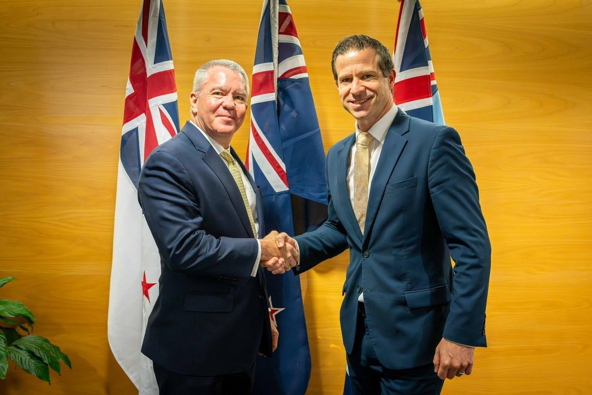 USAsiaPacific's tweet photo. Wonderful meeting New Zealand’s new Defense Minister, Chris Penk. Appreciate New Zealand’s commitments to increase defense investments. The U.S.-New Zealand defense partnership is a critical pillar of regional stability and prosperity for both nations. -MGD https://t.co/zxGyKNgY7n